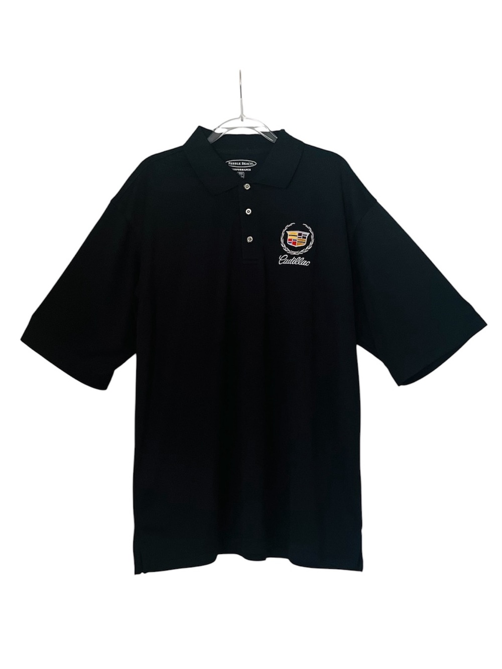 Pebble Beach Cadillac Golf Polo Black Short Sleeve Embroidered Crest Sz XL EUC